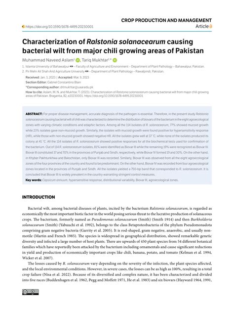 PDF Characterization Of Ralstonia Solanacearum Causing Bacterial Wilt