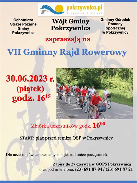 Zaproszenie Na Vii Gminny Rajd Rowerowy Gmina Pokrzywnica