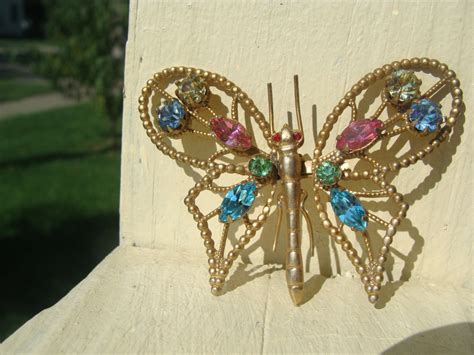 Vintage Signed Rhinestone Butterfly Brooch Pin By Kramer New Etsy