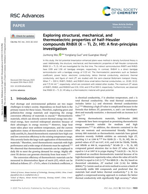 PDF Exploring Structural Mechanical And Thermoelectric Properties