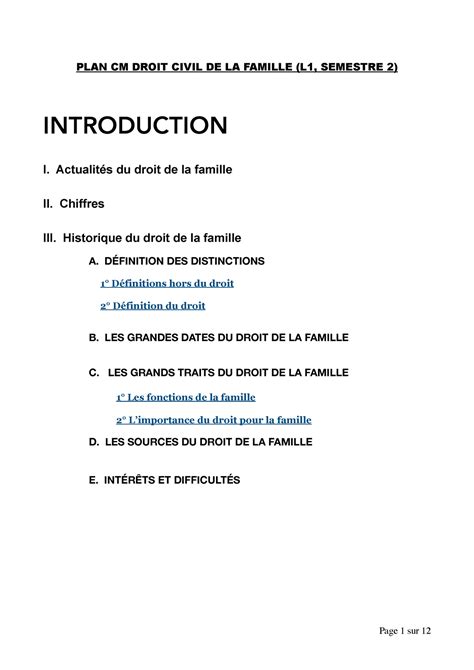 PLAN CM DCF Plan Cm De La Famille PLAN CM DROIT CIVIL DE LA FAMILLE