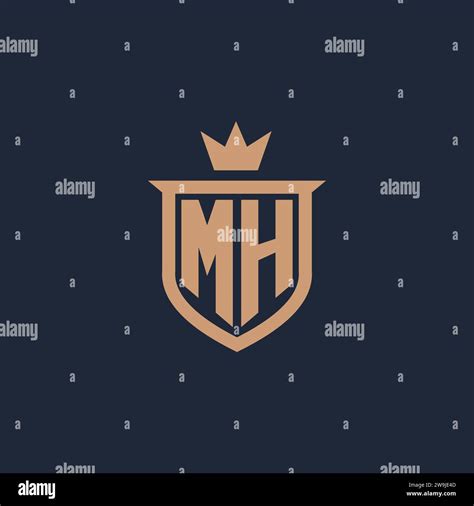 MH Monogram Initial Logo With Shield And Crown Style Design Ideas Stock