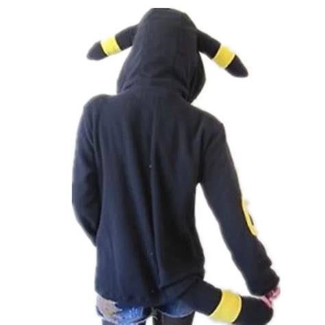 Shiny Umbreon Zip Hoodie With Ears Tails Umbreon Cosplay Costume Hoody Jacket Coat Outwear