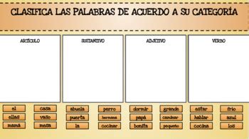 Clasifica Las Palabras Verbos Sustantivos Adjetivos Art Culos