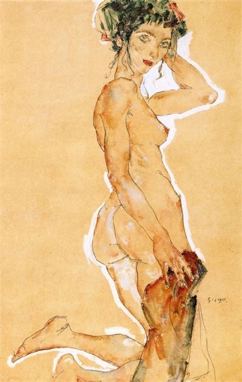 Egon Schiele Kneeling Nude 1911 Tumbex