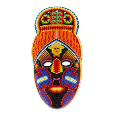 Unicef Market Hand Crafted Huichol Multicolor Beaded Mask Deer Shaman