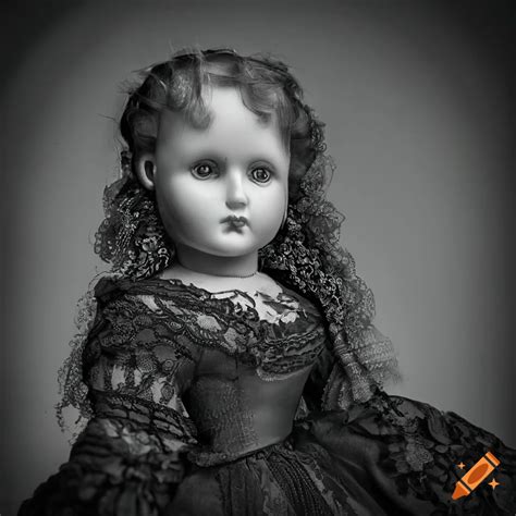 Black And White Photograph Of A Haunting Victorian Doll On Craiyon