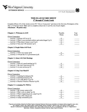 Fillable Online Jackson Ext Wvu THIS IS 4 H SCORE SHEET 3 Through 6