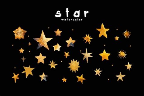 Premium Vector A Set Of Gold Watercolor Stars On A Black Background