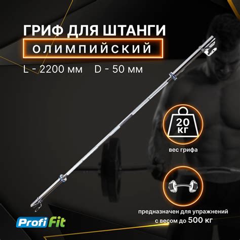Гриф для штанги олимпийский 220 см (до 500 кг, замки-пружины) D50 мм ...