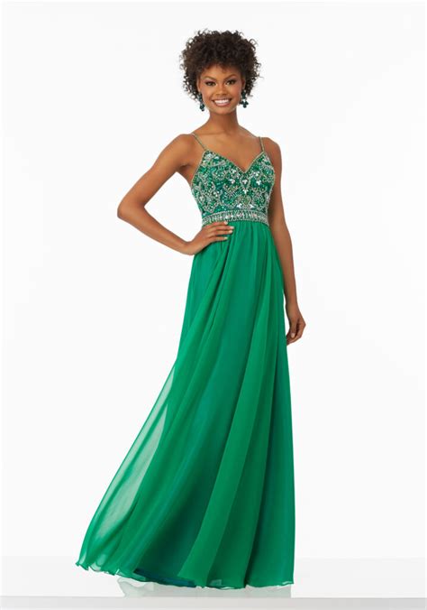 Flowy Chiffon Prom Dress With Beaded Bodice Style 99129 Morilee