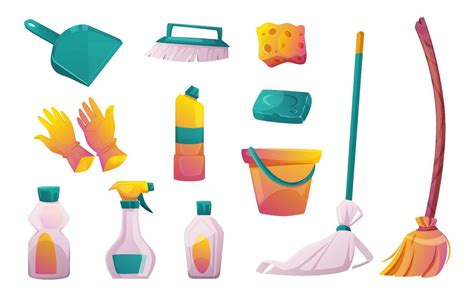 House Cleaning Equipment Brooms Brushes Vector Art At Vecteezy