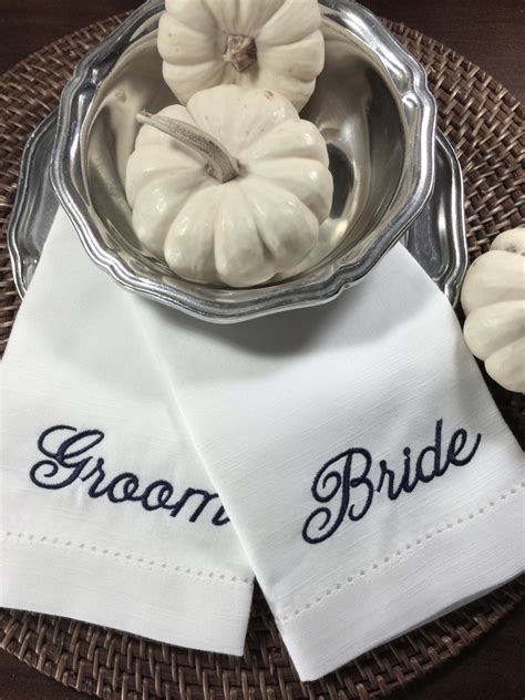 Bride And Groom Wedding Embroidered Cloth Napkins Set Of Wedding