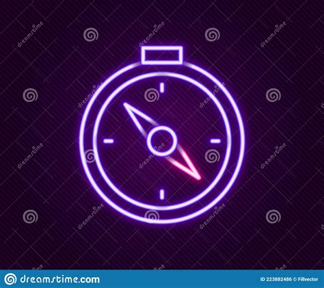 Glowing Neon Line Compass Icon Isolated On Black Background Windrose