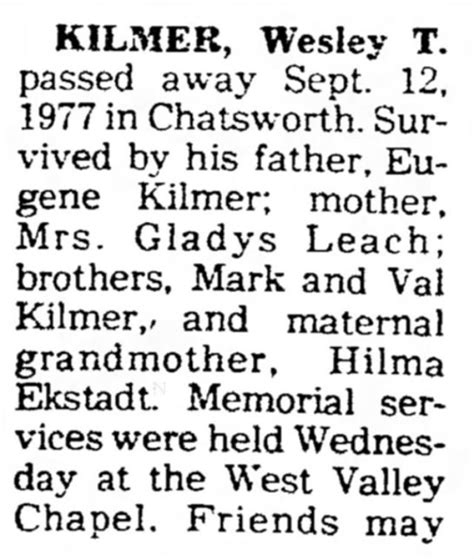 Wesley Thomas Kilmer 1961 1977 Find A Grave Memorial