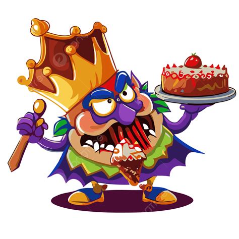 King Cake Vector Sticker Clipart Cartoon King With A Cake And A Pie