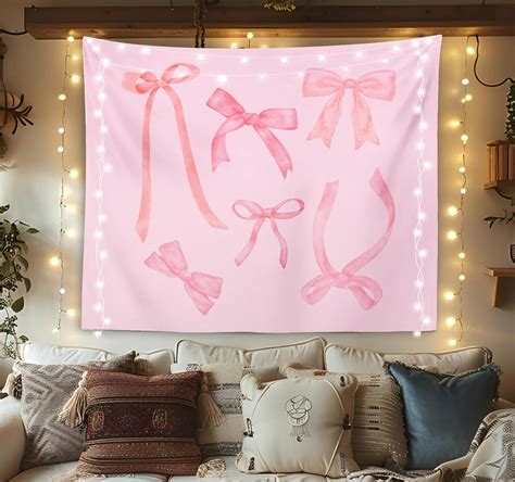 Amazon OXW Coquette Trendy Pink Bow Tapestry Wall Hanging Preppy