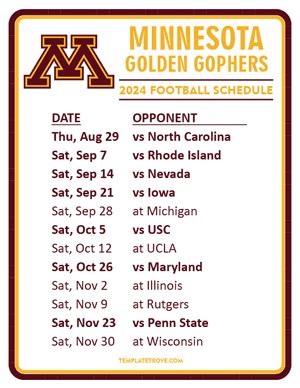 Printable 2024 Minnesota Golden Gophers Football Schedule