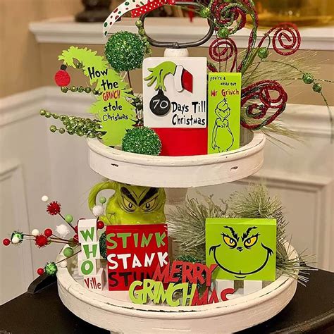 Grinch Pc Indoor Christmas Decorations Rustic Farmhouse Tray Set For