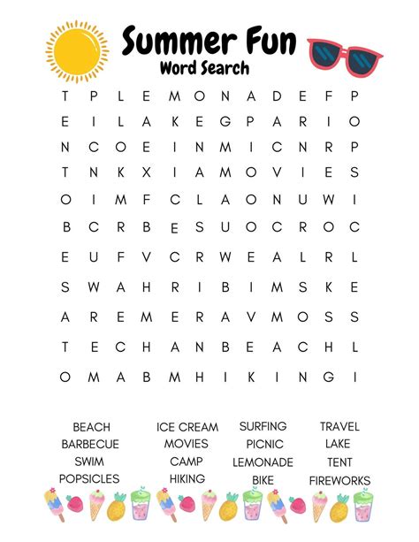 Summer Fun Word Search Summer Word Search Etsy