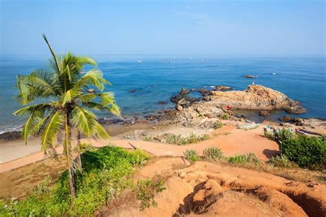 Premium Photo Vagator Or Ozran Beach With Palms Aerial Panoramic View