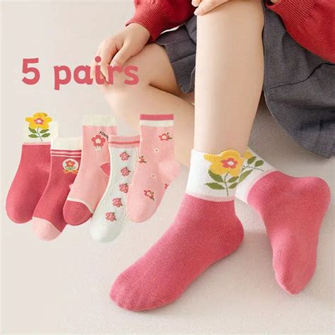 Flower Strawberry Pattern Cute Socks Girls Kids Breathable Temu Australia