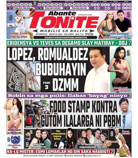 Tonite Front Page Balita Ngayong Mayo 24 2023 Abante Tonite