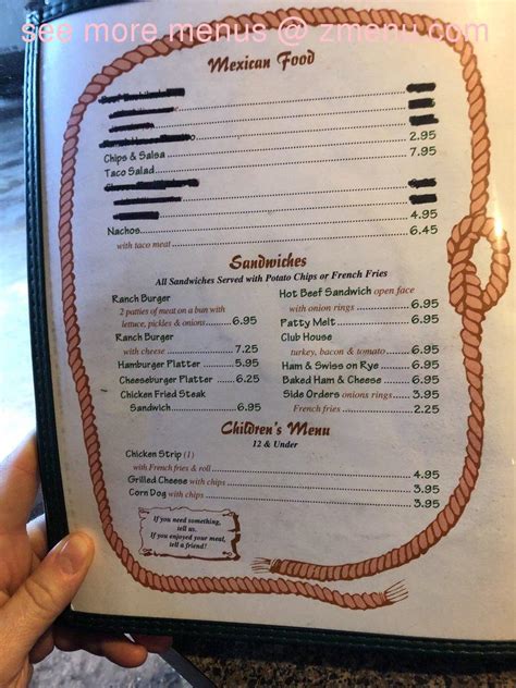 Menu At Ranch House Motel Restaurant Sweetwater