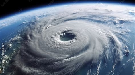 Hurricane from space. Satellite view. Super typhoon over the ocean. The ...