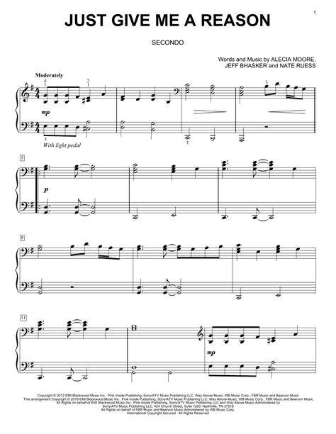 Just Give Me A Reason Feat Nate Ruess Sheet Music Pink Piano Duet