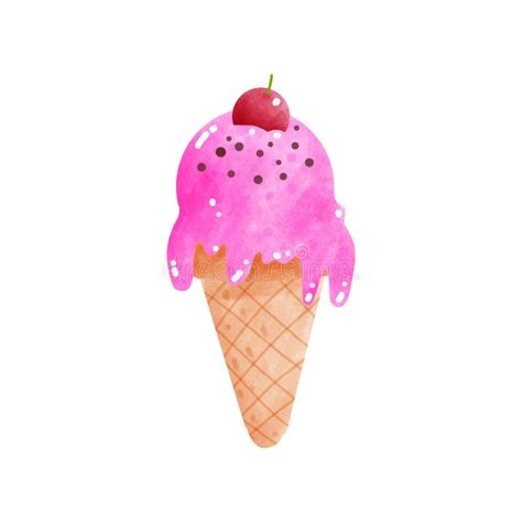 Ice Creams Cone Tasty Watercolor Style Sweet Summer Delicacy Sundaes