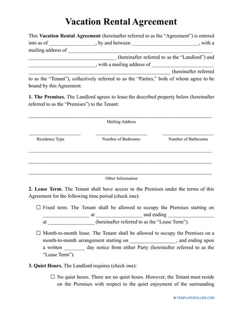 Free Vacation Rental Agreement Template