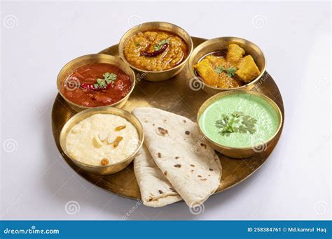 Indian Hindu Veg Thali Food Platter Selective Focus Isolated On White