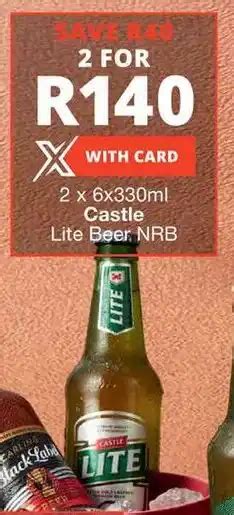 Castle Lite Beer 2x 6x330ml NRB Offer At Shoprite Liquor