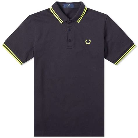 Fred Perry Made In Japan Polo Navy And Bright Yellow Fred Perry