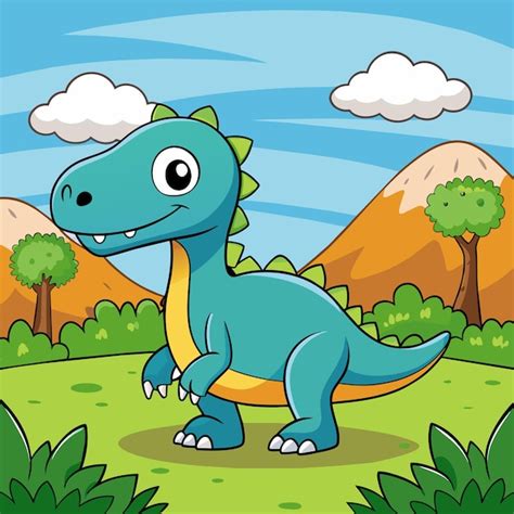 Uma Imagem De Desenho Animado De Um Dinossauro Um C U Azul E