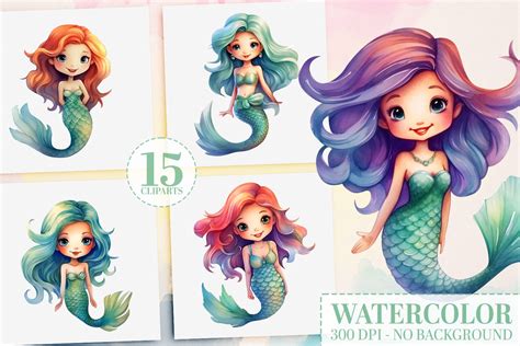 Watercolor Baby Mermaid Clipart Design MasterBundles Clip Art Library