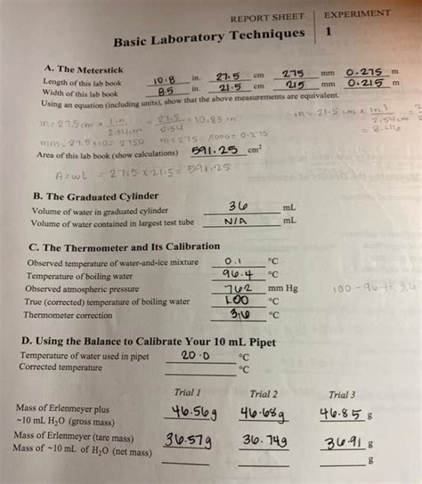 Report Sheet Experiment 1 Basic Laboratory Techniques