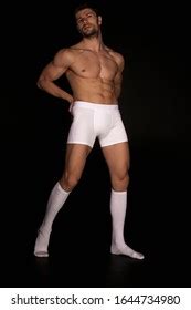 Strong Stripped Muscle Male Model White Stock Photo 1644734980