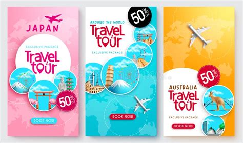 Travel Promo Vector Poster Set Design Travel Tour Text With Package