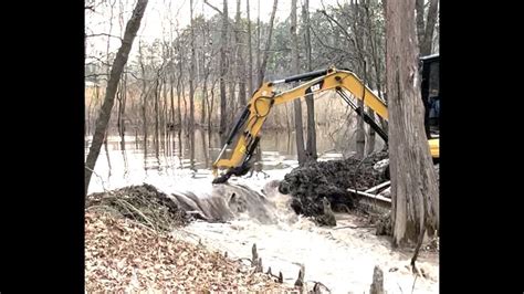 Breaking Beaver Dam On 10 Acre Pond Flooded Excavator Trackhoe