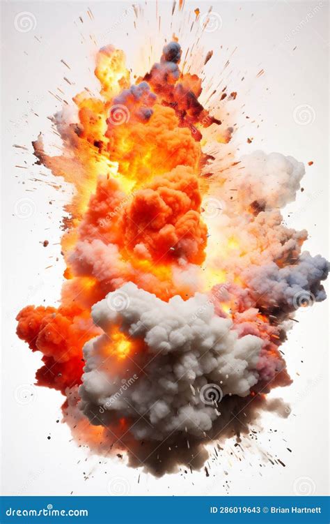 A Violent Dynamite or C4 Explosion on a White Background, Flame and ...