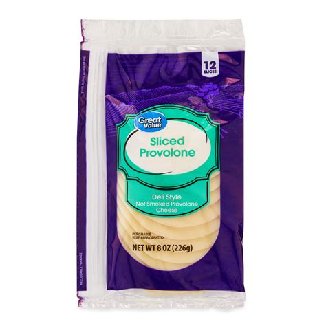 Great Value Deli Style Sliced Non-Smoked Provolone Cheese, 8 oz, 12 ...