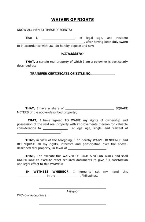 Waiver Of Rights Sample Fill Online Printable Fillable Off