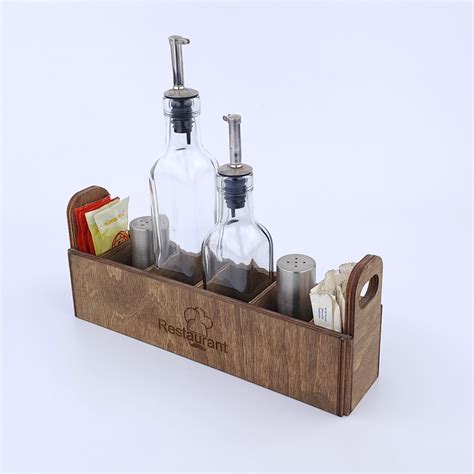 Rustic Wood Condiment Caddy With Logo Salt Pepper Sugar Etsy