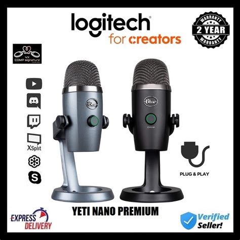 Blue Yeti Nano Premium Logitech Dual Pattern Usb Microphone With Blue Voice Shadow Grey