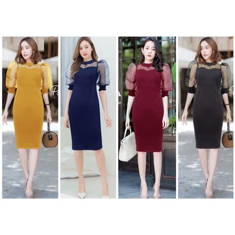 Jual Dress Hallie Bodycon Wanita Eva Midi Korean Look Party Scuba