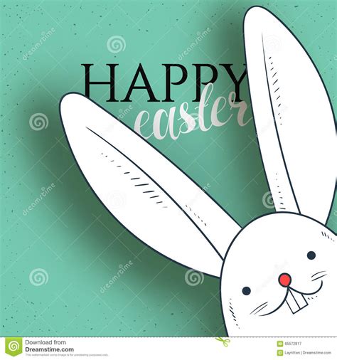 Happy Easter Rabbit Looks And Greeting Calligraphy Easter Bunny Stock