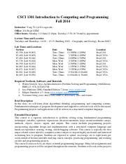 Syllabus CSCI 1301 ProgrammingI Pdf CSCI 1301 Introduction To