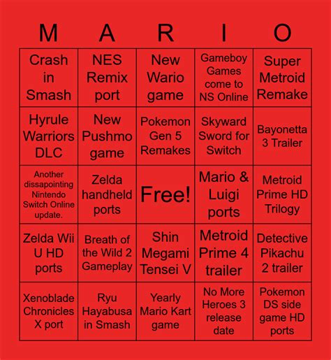 Nintendo Direct Bingo Template